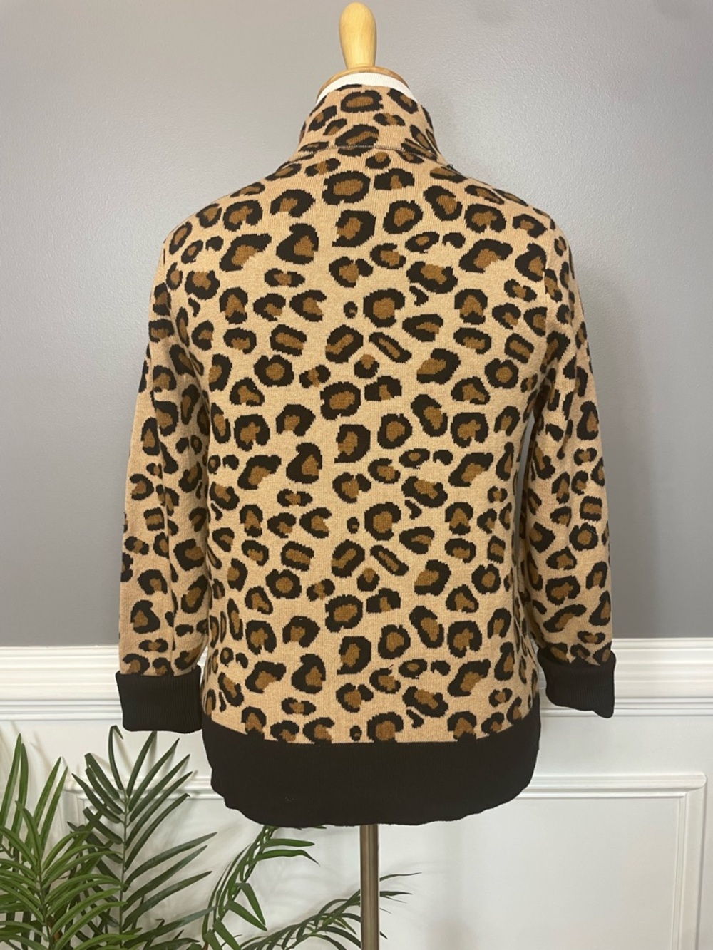 Rachel Zoe Leopard Zip-Up Cowl Sweater - Tan & Black - Picture 5 of 5